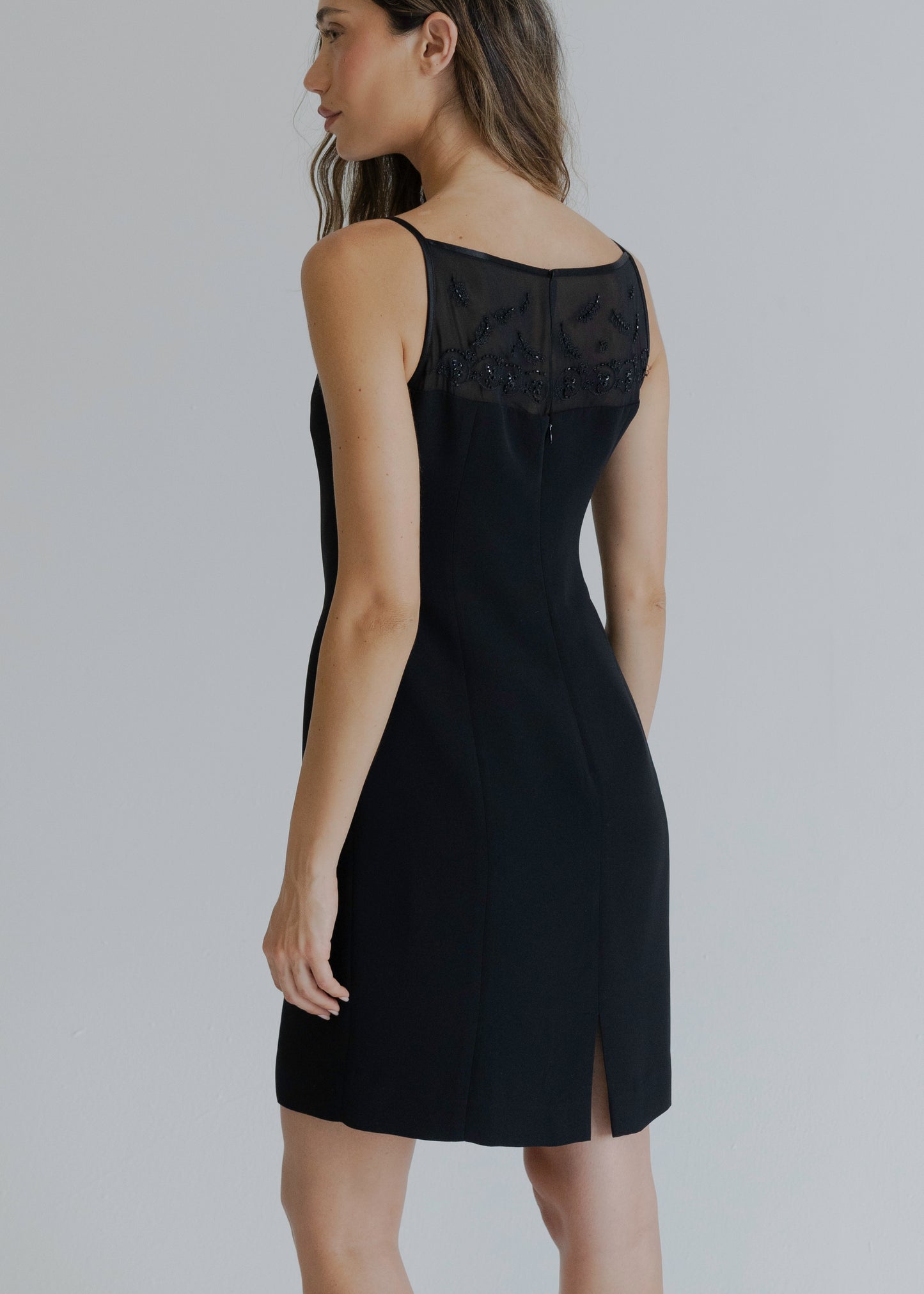 Beaded Sheer Black Mini Dress