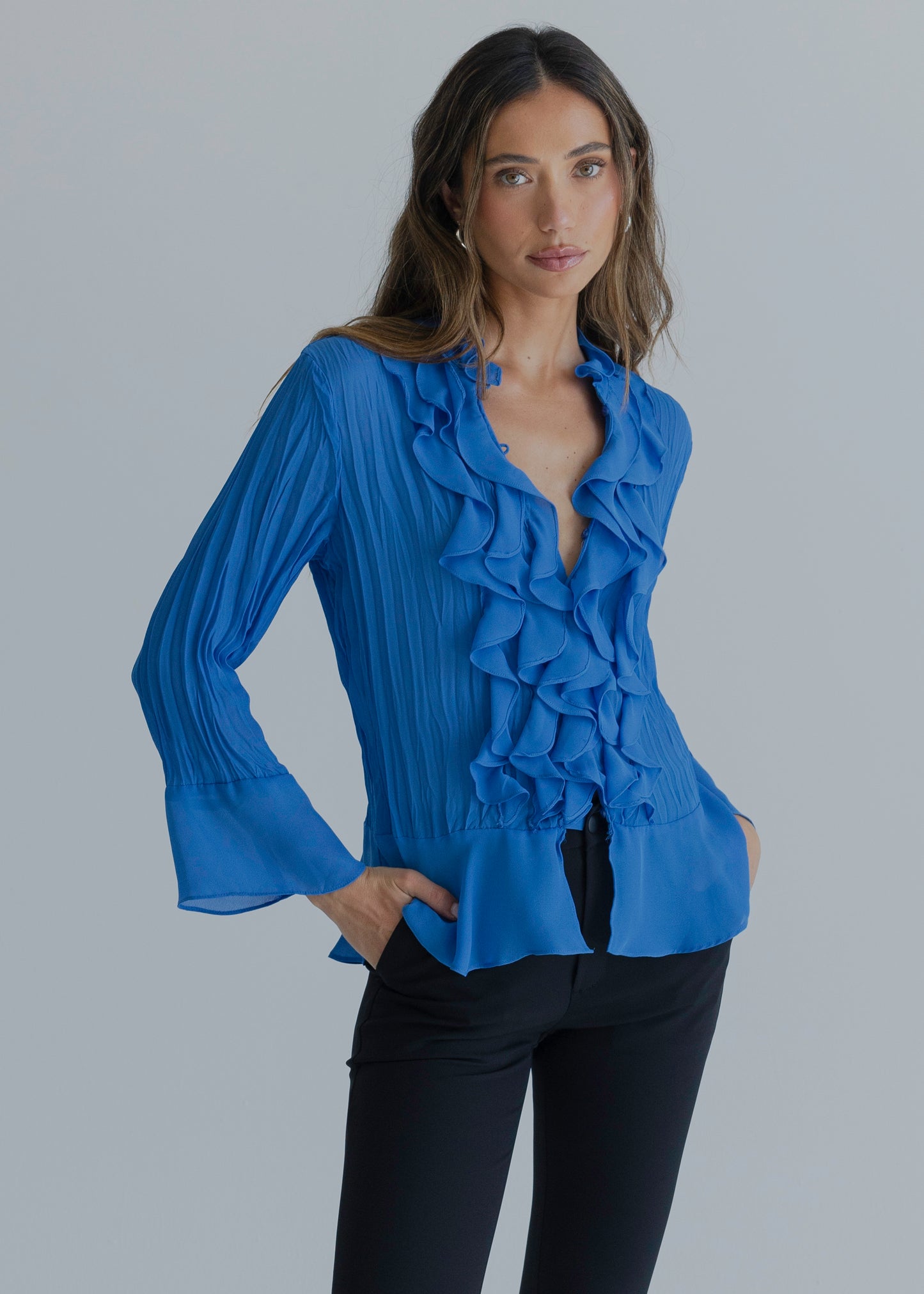 Blue Ruffle Top