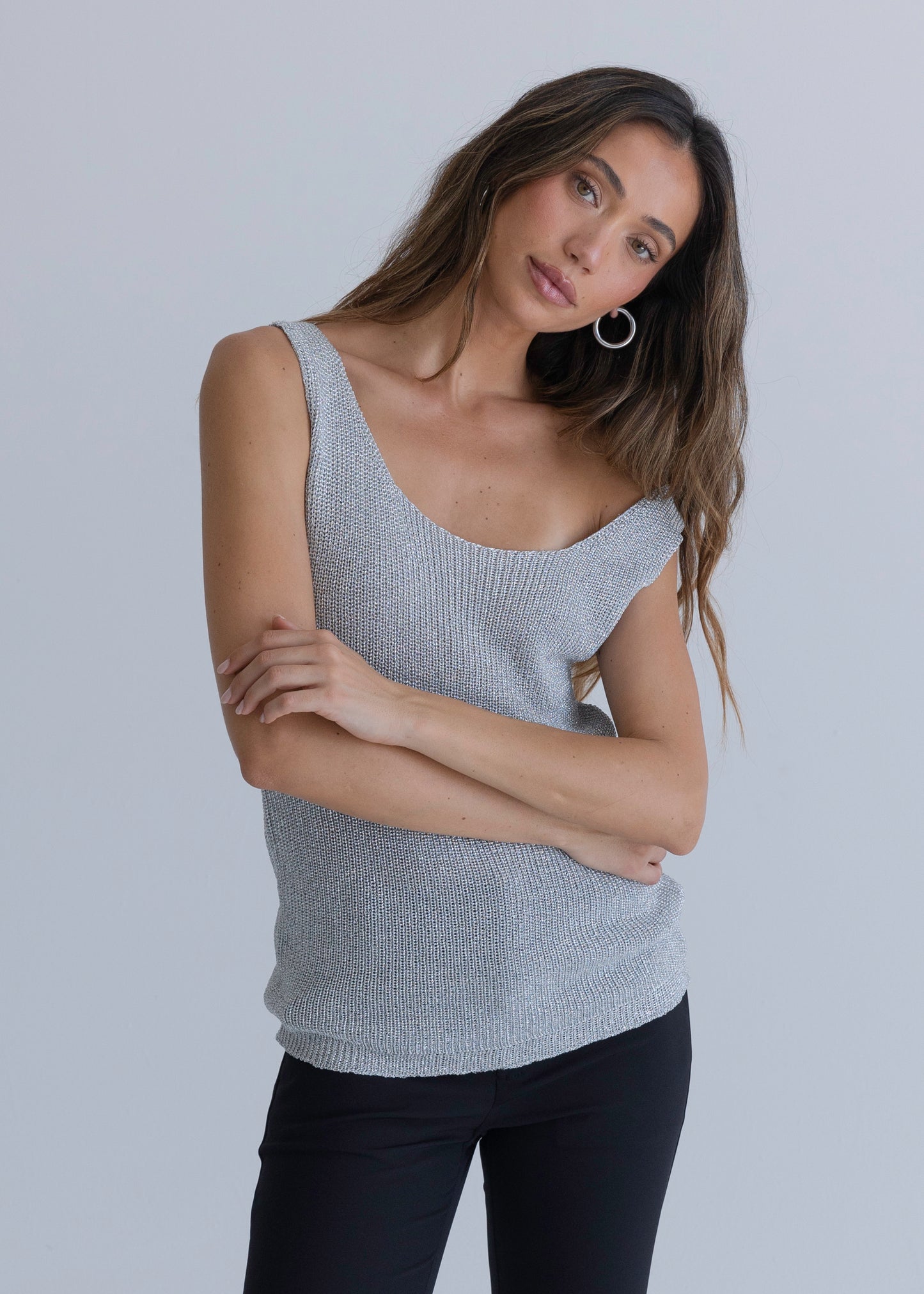 Metallic Silver Knitted Top