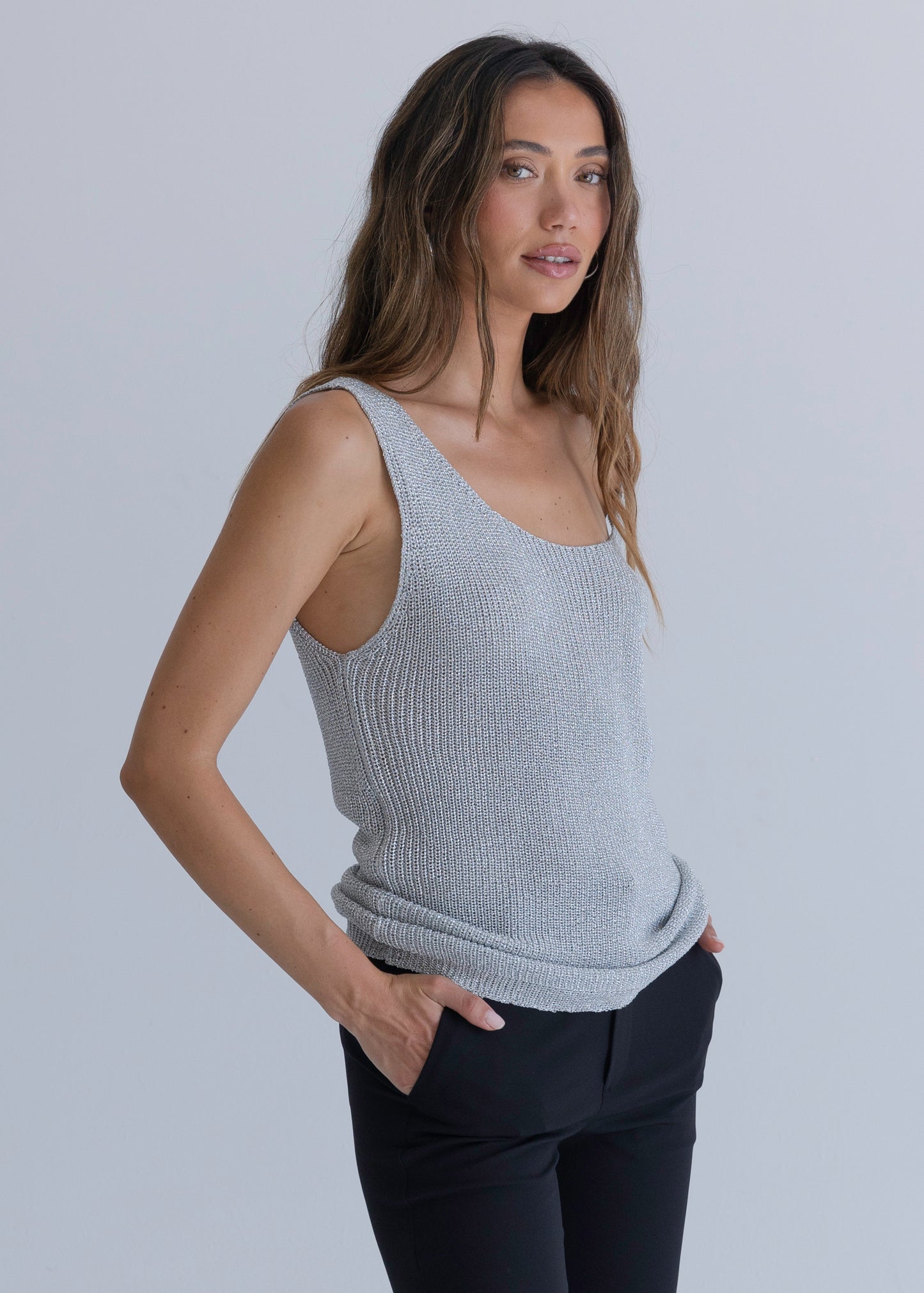 Metallic Silver Knitted Top