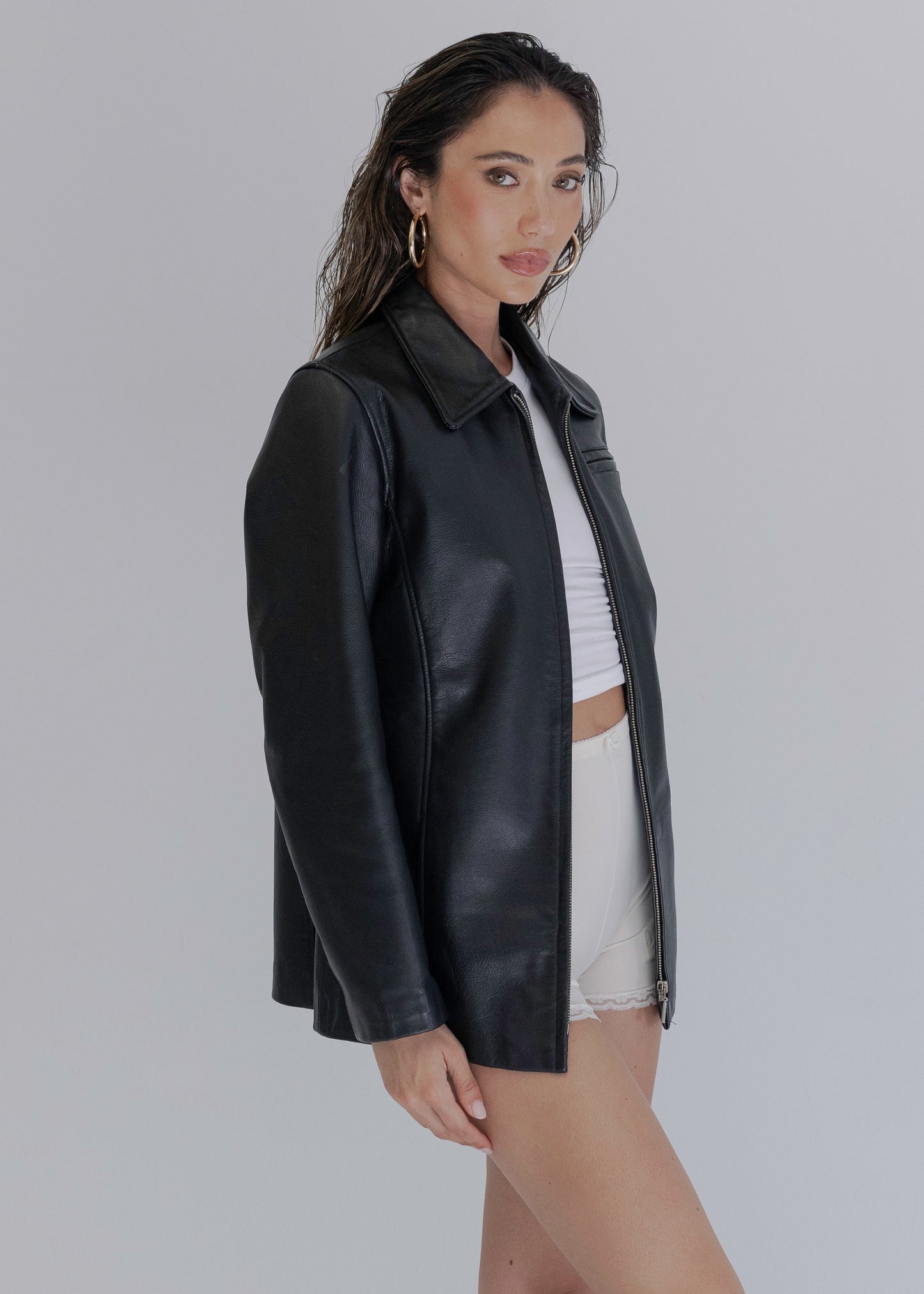 All Occasions Black Leather Zip Up Jacket